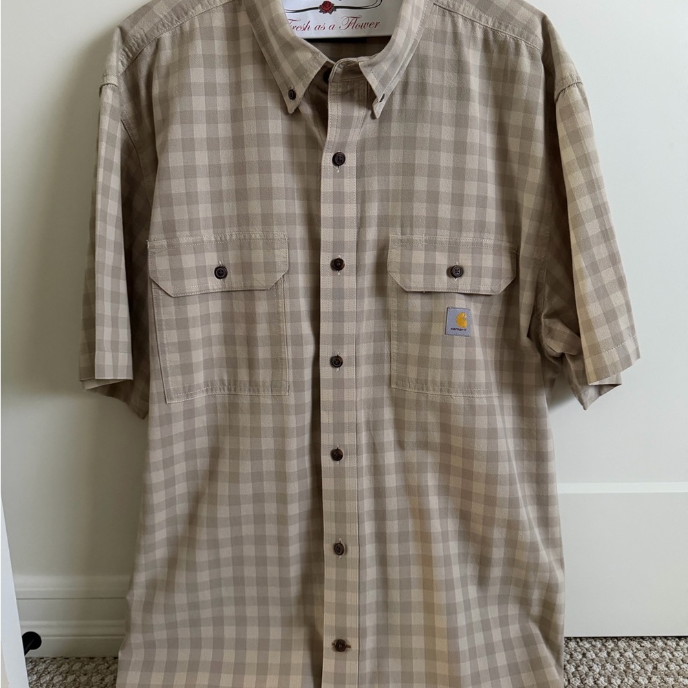 Carhartt (XL) Men's Beige Checkered Button Down Loose Fit Shirt- New